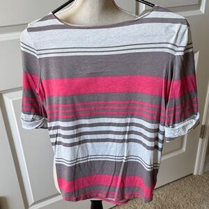 Ann Taylor Petite Striped Women's Top - Pink, Gray, White